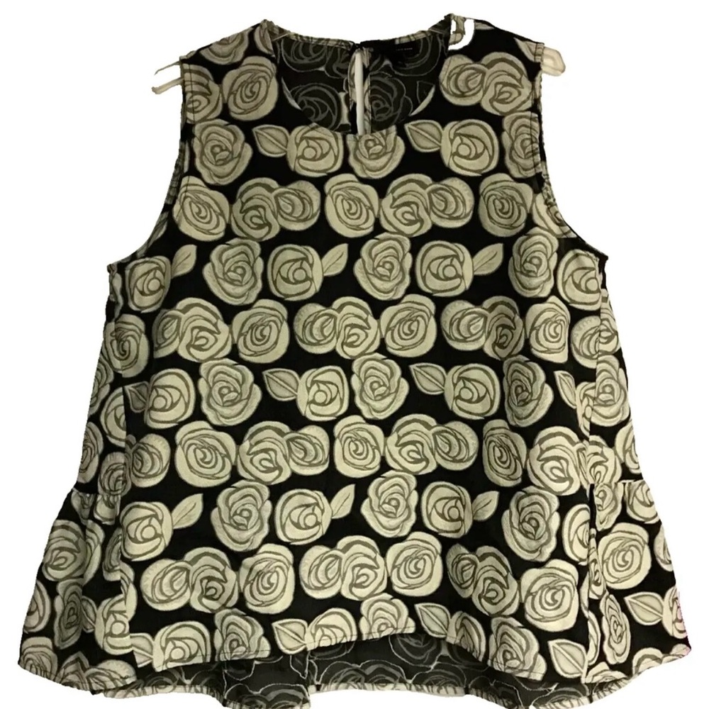 Who What Wear Womens Trapeze XL Black Floral Sleeveless Back Ruffle Blouse Tank